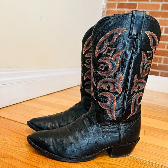 JUSTIN 8933 Made in USA Quill Ostrich Skin Western Cowboy Leather Boots Size 11 - Picture 13 of 16